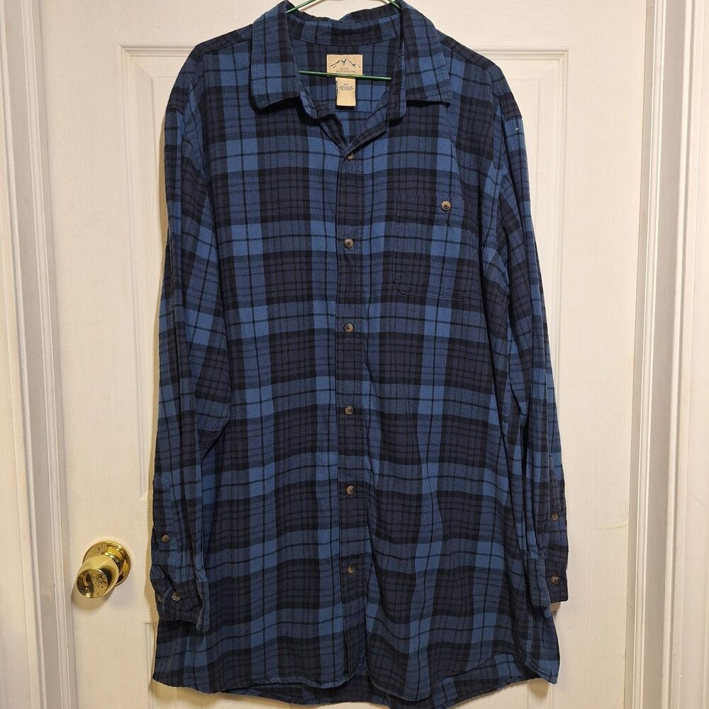 Blue Mountain Blue Black Plaid Long Sleeved Button Up Flannel Grunge Size XLT